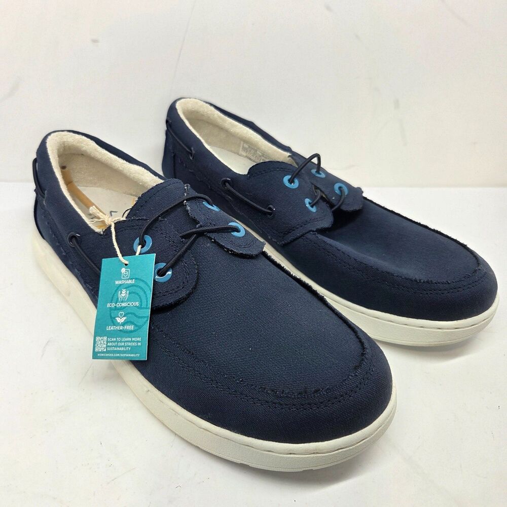 VIONIC Beach "SKIPPER" Mens Blue Canvas Boat Beech Shoes Size US 10.5 EUR 43.5
